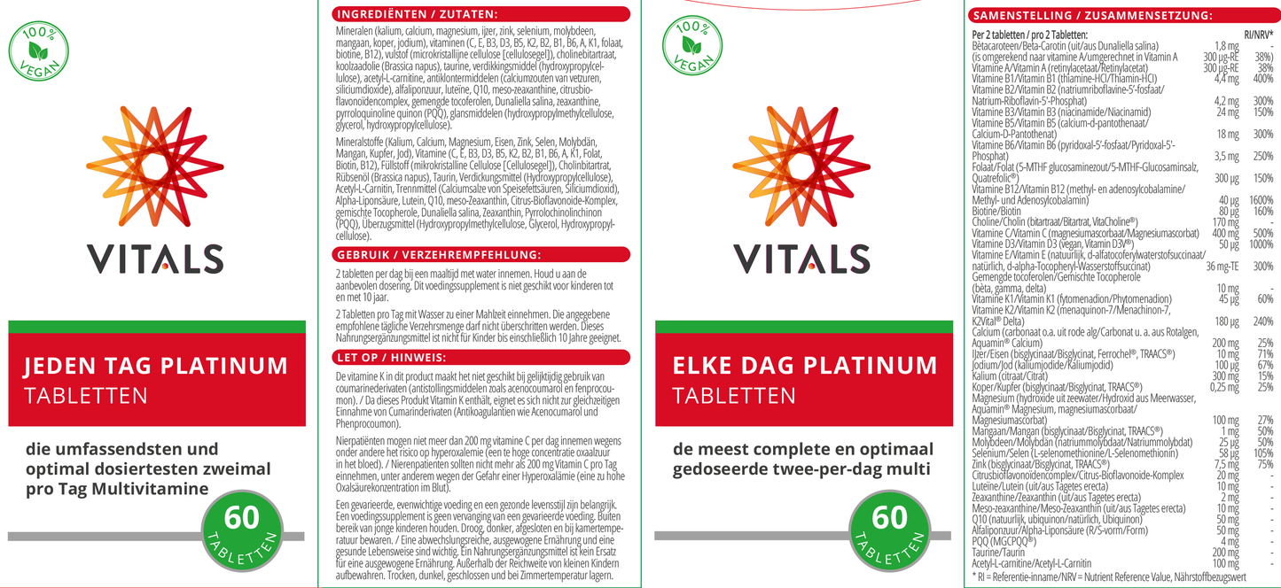 Vitals - Elke dag Platinum - 60 tabletten